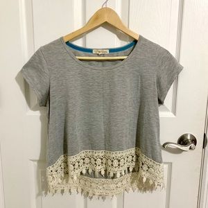 Heather Gray Lace Hem High Low Crop Top